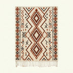 Ivory Azilal rug Tazirit with rust diamond border, full rug view