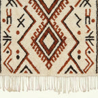Ivory Azilal rug Tazirit with rust diamond border, pattern detail