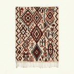 Ivory Azilal rug Tifin with burgundy diamond lattice, full rug view
