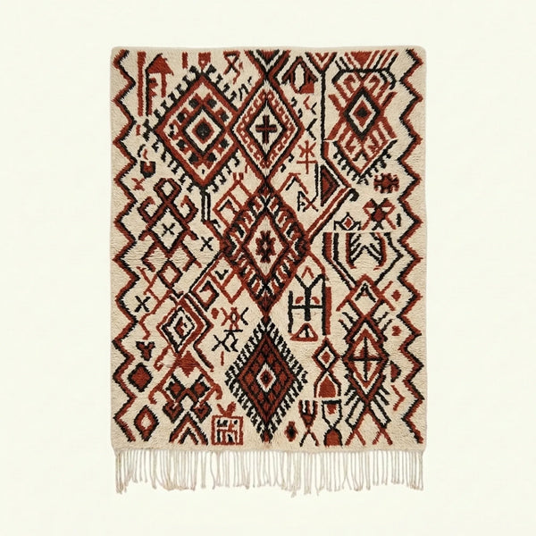 Ivory Azilal Rug – Burgundy Diamond Lattice – Tifin