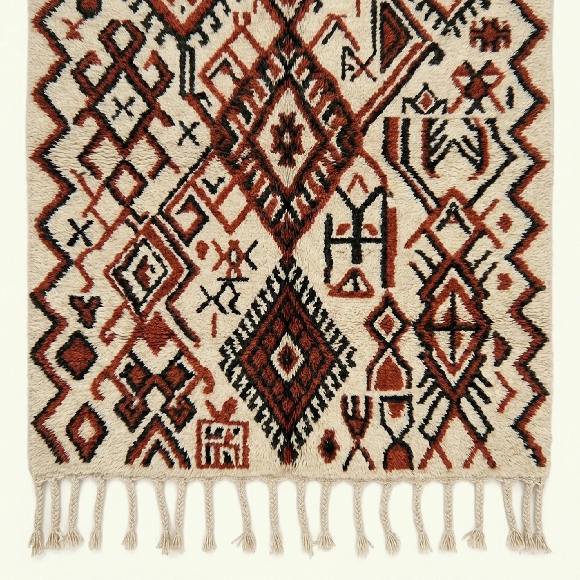Ivory Azilal rug Tifin with burgundy diamond lattice, pattern detail