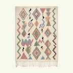Ivory Azilal rug Tigmi with pastel diamond grid, full rug view
