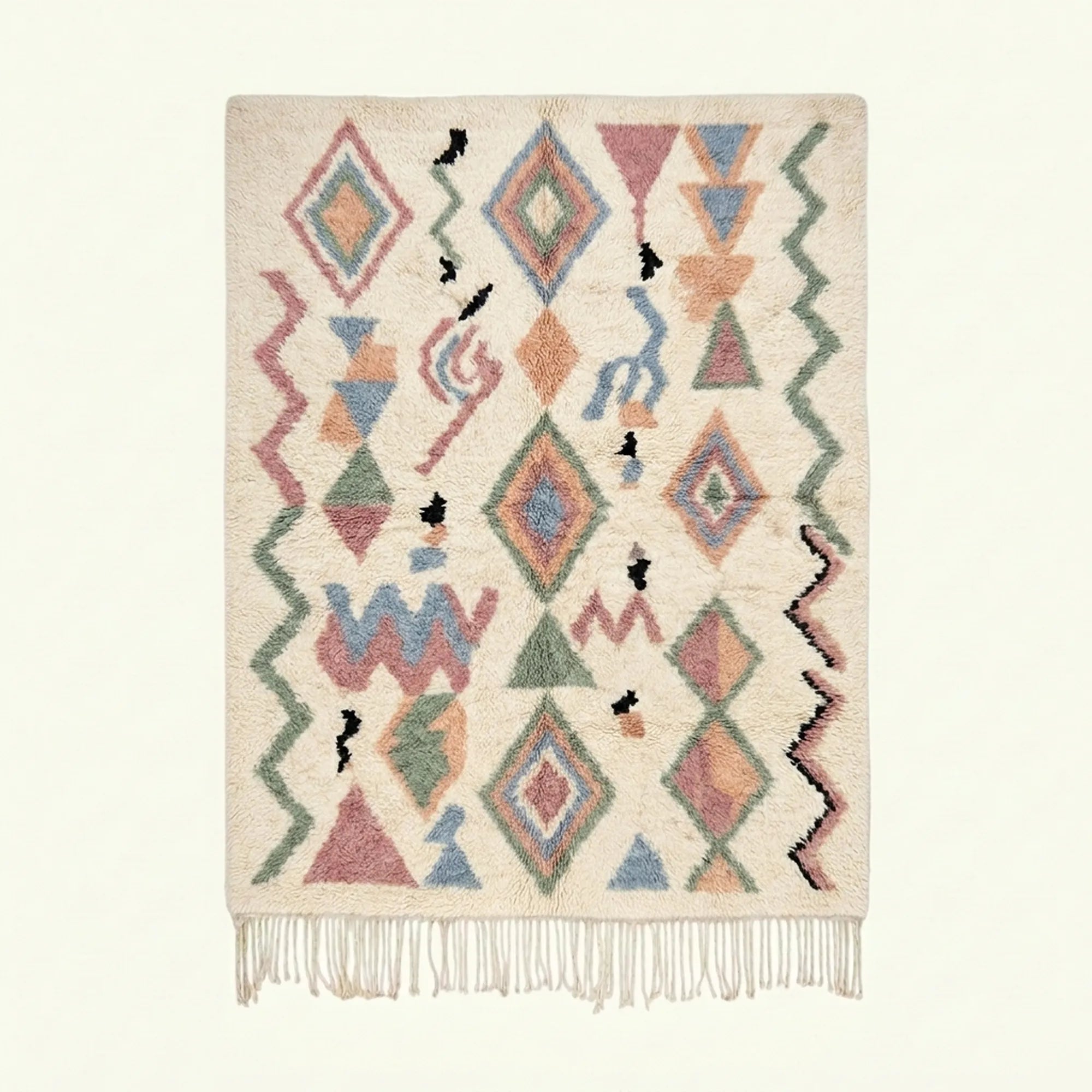 Ivory Azilal rug Tigmi with pastel diamond grid, full rug view