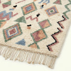 Ivory Azilal rug Tigmi with pastel diamond grid, wool texture detail