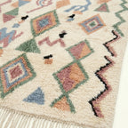 Ivory Azilal rug Tigmi with pastel diamond grid, fringe detail