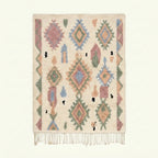 Ivory Azilal rug Tiwizi with pastel diamond columns, full rug view