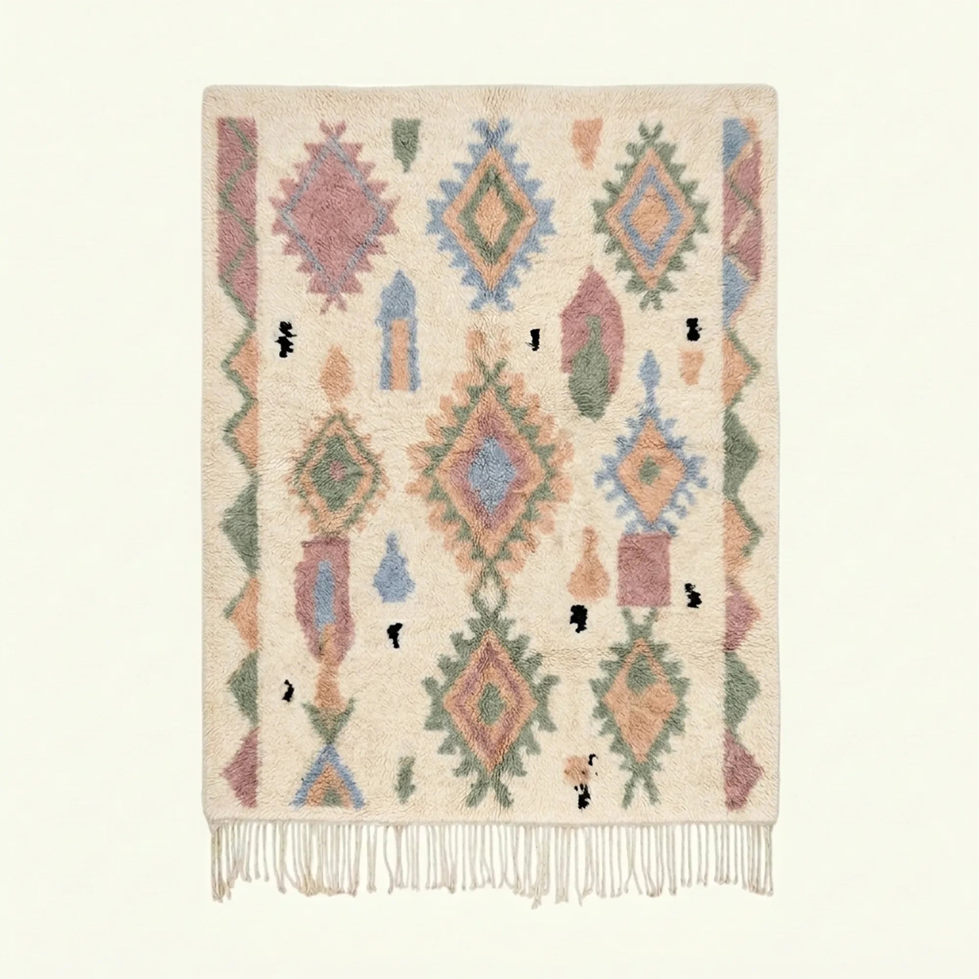 Ivory Azilal rug Tiwizi with pastel diamond columns, full rug view