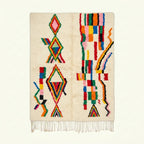 Ivory Azilal rug Tuda with multicolor stripe diamonds, full rug view