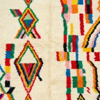 Ivory Azilal rug Tuda with multicolor stripe diamonds, pattern detail