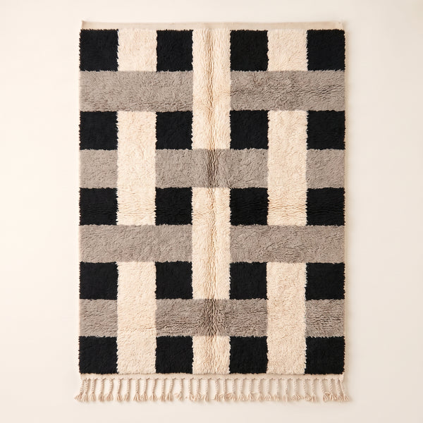 Tapis Mrirt Ivoire et Noir – Blocs en damier – Tinhinan