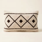 Ivory & Black Moroccan wool lumbar pillow, Beni Lines design, 14 x 24 in