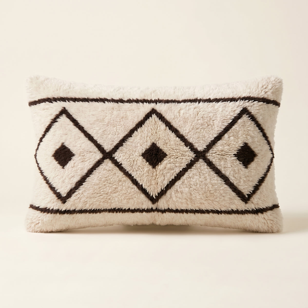 Ivory & Black Moroccan wool lumbar pillow, Beni Lines design, 14 x 24 in
