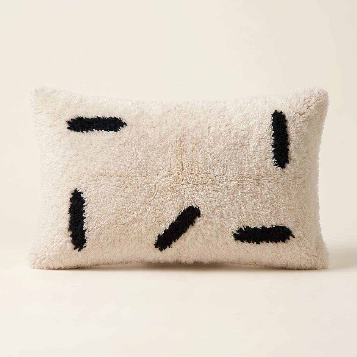 Ivory & Black Moroccan wool lumbar pillow, Minimal Marks design, 14 x 24 in