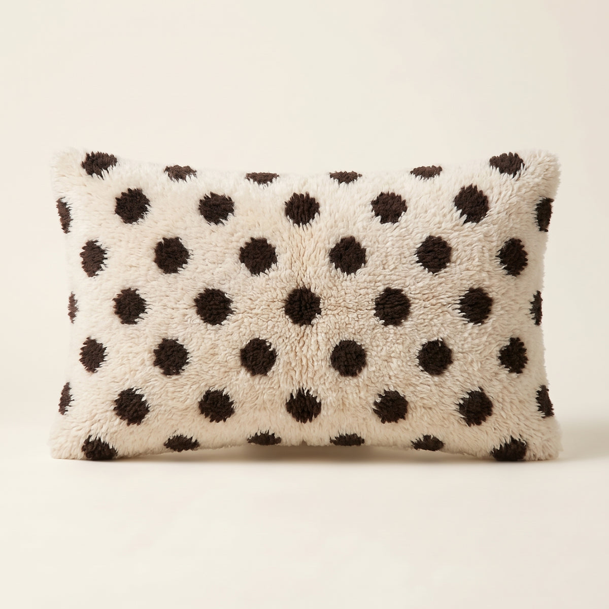 Ivory & Black Moroccan wool lumbar pillow, Polka Dots design, 14 x 24 in
