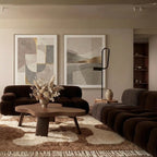 Ivory & Brown Mrirt rug Isfura with organic pebbles, styled in a living room
