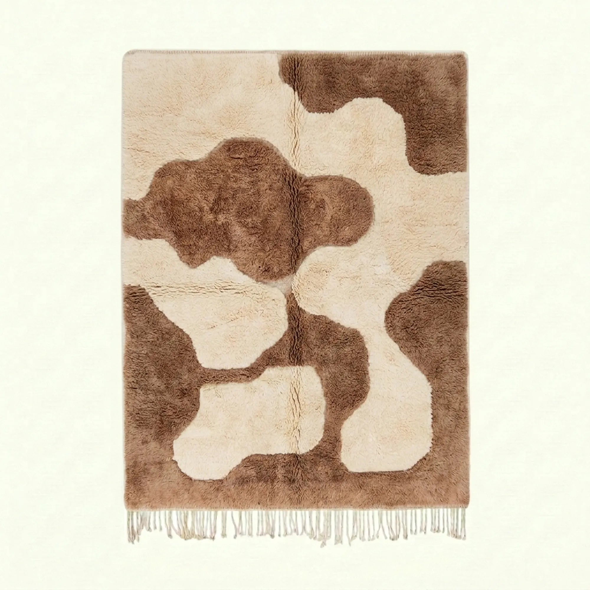 Ivory & Brown Mrirt rug Isfura with organic pebbles, full rug view