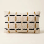 Ivory, Black & Mustard Moroccan wool lumbar pillow, Dash Grid design, 14 x 24 in