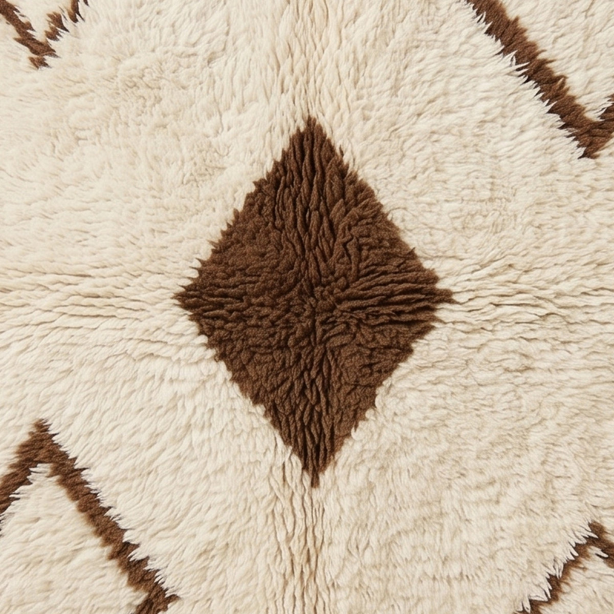 Close texture showing brown diamond center and soft ivory wool surrounding