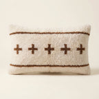Ivory & Brown Moroccan wool lumbar pillow, Berber Crosses design, 14 x 24 in