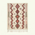 Ivory and burgundy Azilal rug with geometric diamond and zigzag design, full view