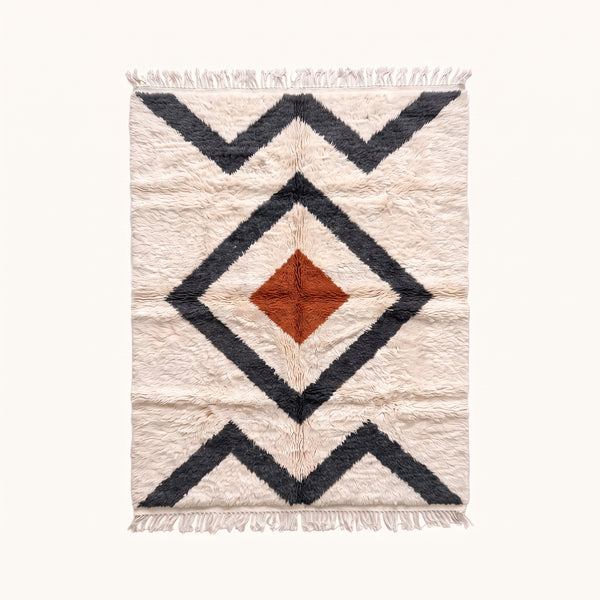 Ivory, Charcoal & Terracotta Beni Ourain Rug – Diamond & Chevron – Dihya