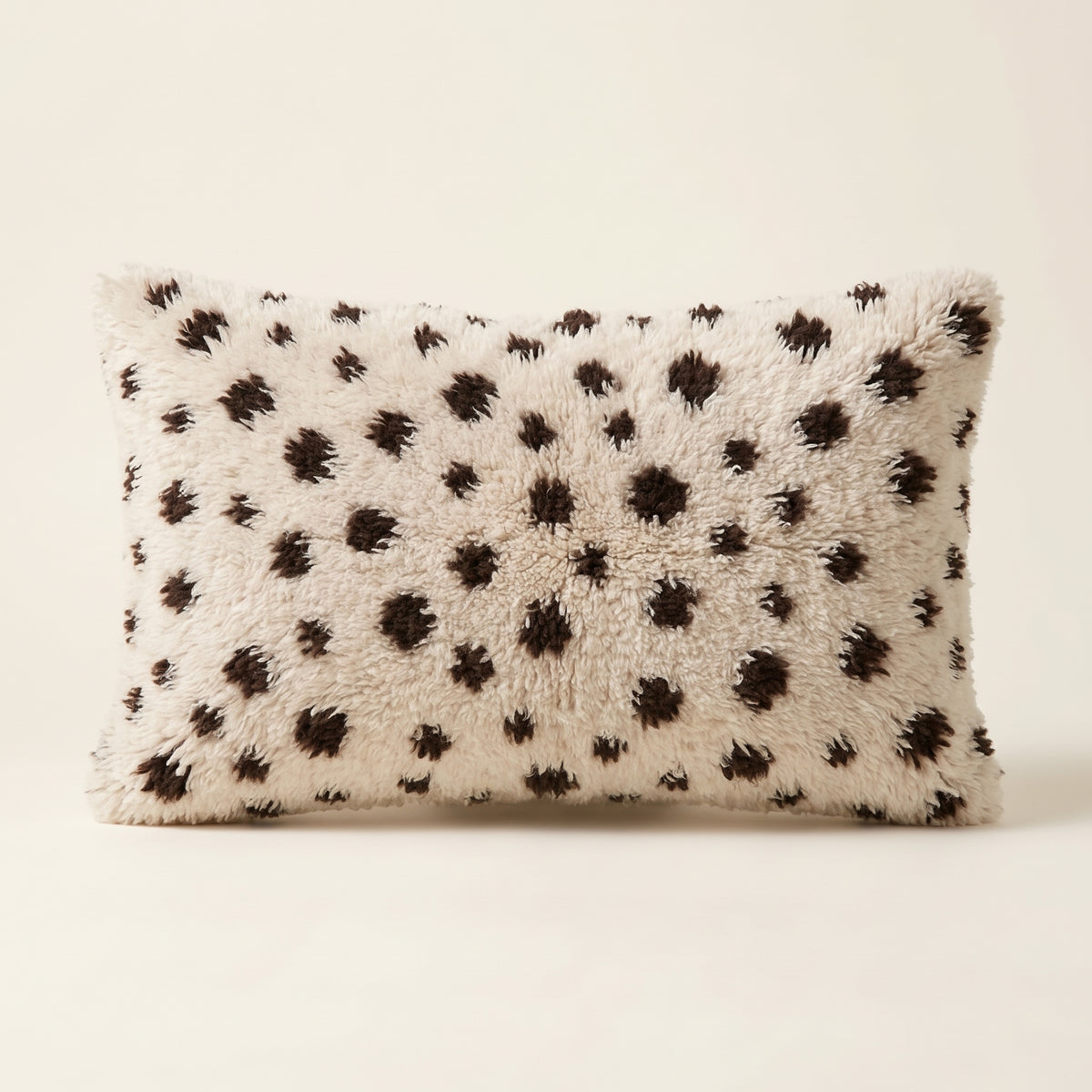 Ivory & Cocoa Moroccan wool lumbar pillow, Speckle Cocoa design, 14 x 24 in