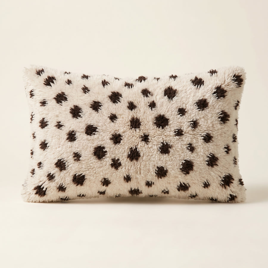 Ivory & Cocoa Moroccan wool lumbar pillow, Speckle Cocoa design, 14 x 24 in