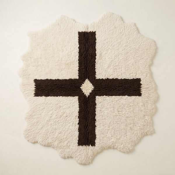 Tapis Mrirt Ivoire et Marron Foncé – Losange en croix – Illi