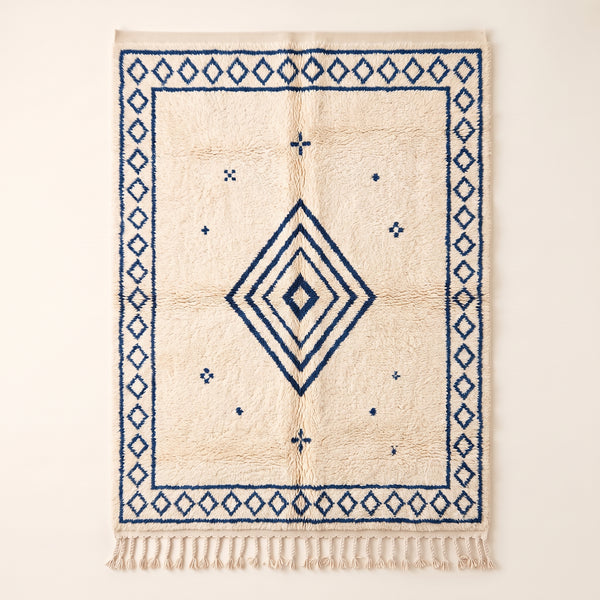 Ivory & Indigo Beni Ourain Rug – Concentric Diamond – Tafsut