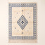 Ivory & Indigo Beni Ourain Rug with concentric diamond design and scattered motifs, flat view