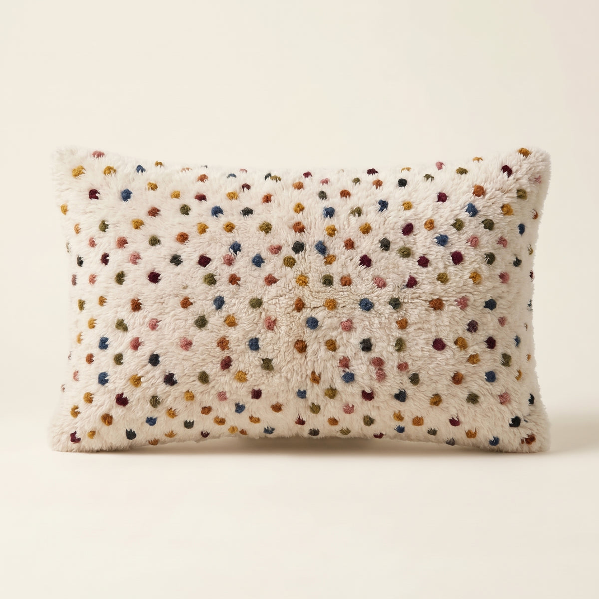 Ivory & Multicolor Moroccan wool lumbar pillow, Confetti Dense design, 14 x 24 in