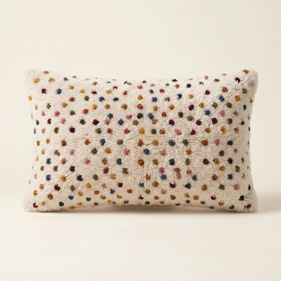 Ivory & Multicolor Moroccan wool lumbar pillow, Confetti Dense design, 14 x 24 in