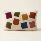 Ivory & Multicolor Moroccan wool lumbar pillow, Scatter Squares design, 14 x 24 in