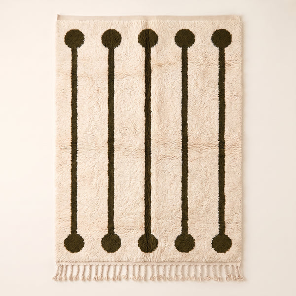 Tapis Mrirt Ivoire et Olive – Rails en sucette – Tanina