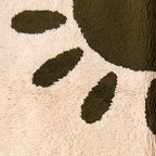 Corner detail showing olive oval shapes and fringe edge