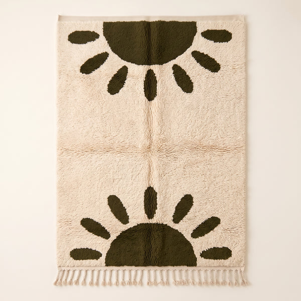 Tapis Mrirt Ivoire et Olive – Motif soleil – Tamazirt