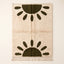 Ivory and olive Beni Ourain rug with sun motif, full flat view