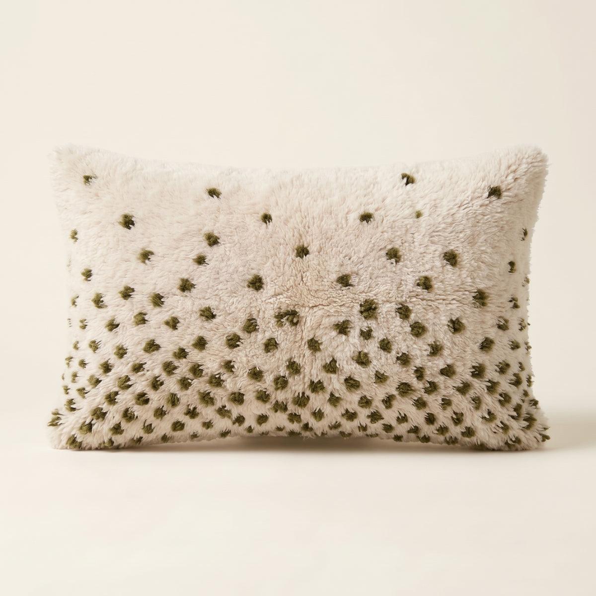 Ivory & Olive Moroccan wool lumbar pillow, Dot Drift design, 14 x 24 in