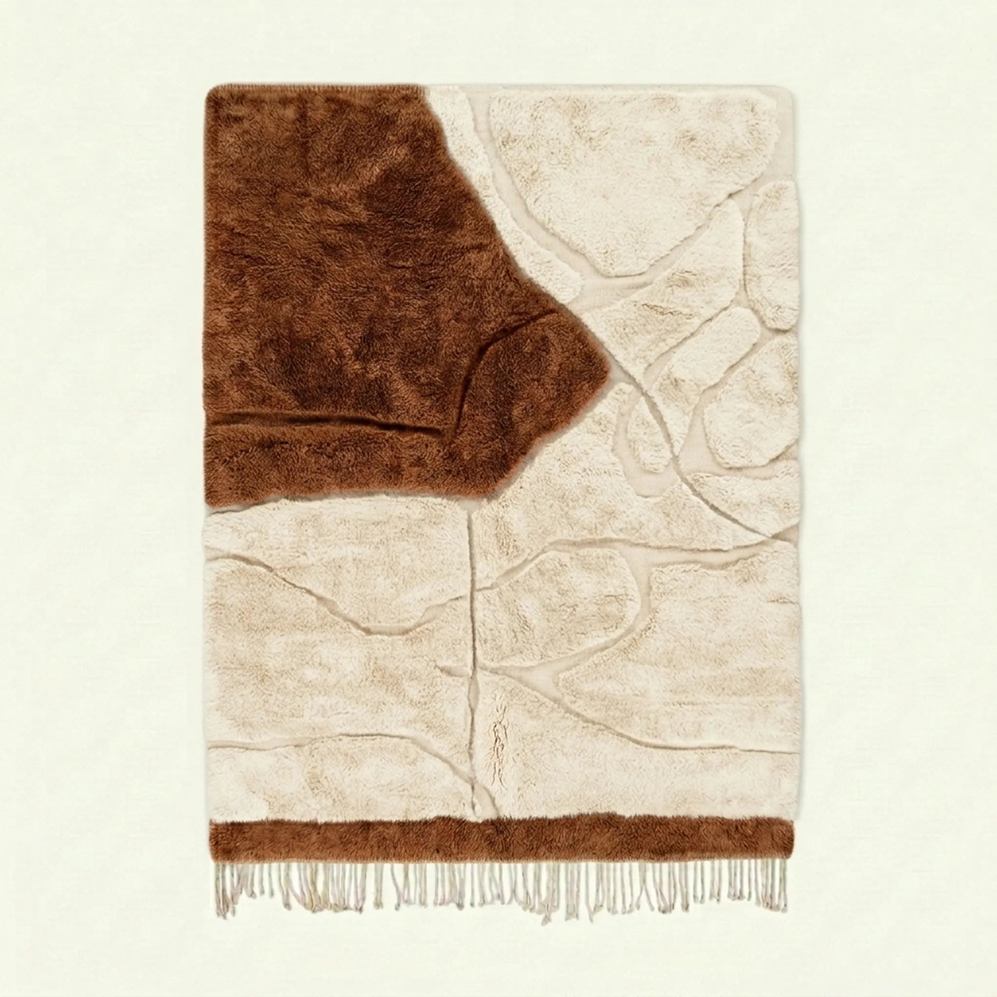 Ivory & Brown Mrirt rug Aznak with abstract stonework, full rug view