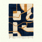 Navy & Mustard Mrirt rug Azrun with geometric grid, full rug view