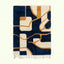 Navy & Mustard Mrirt rug Azrun with geometric grid, full rug view