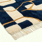 Navy & Mustard Mrirt rug Azrun, geometric grid pattern detail