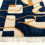 Navy & Mustard Mrirt rug Azrun, geometric grid edge detail