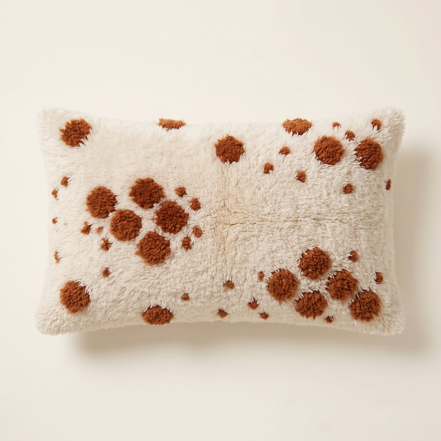 Ivory & Rust Moroccan wool lumbar pillow, Two Size Dots design, 14 x 24 in