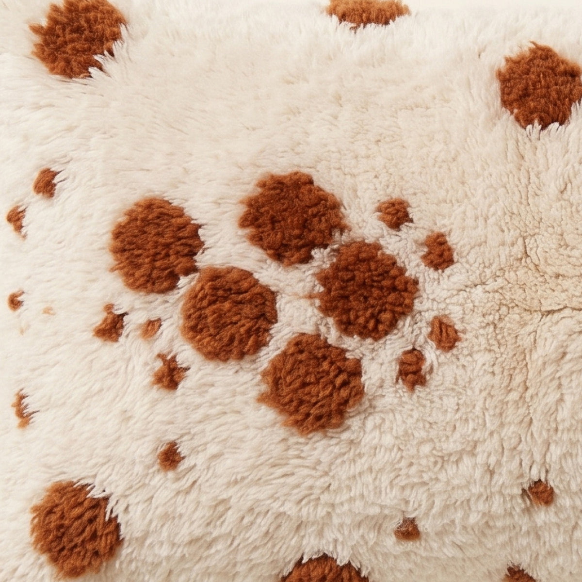 Side view of the Tamellalt Moroccan pillow showing its ivory and rust wool pile