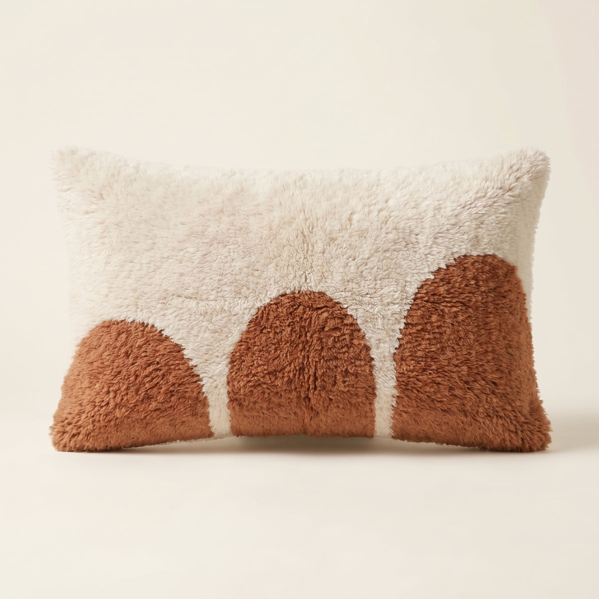 Ivory & Terracotta Moroccan wool lumbar pillow, Half Moon design, 14 x 24 in