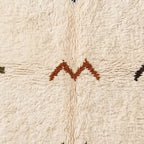 Overhead pile detail showing rust chevron and navy cross motifs in thick handwoven wool