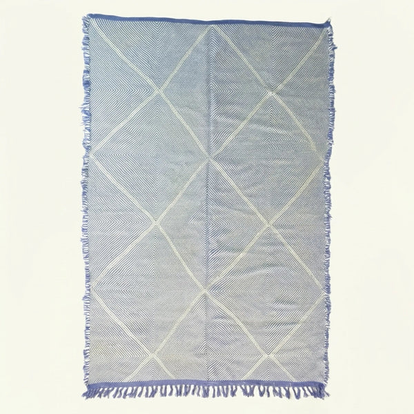 Blue Zanafi Kilim Rug – Linear Crosses – Kelaat