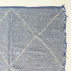 Blue Zanafi Kilim rug Kelaat with linear cross pattern, weave and border detail