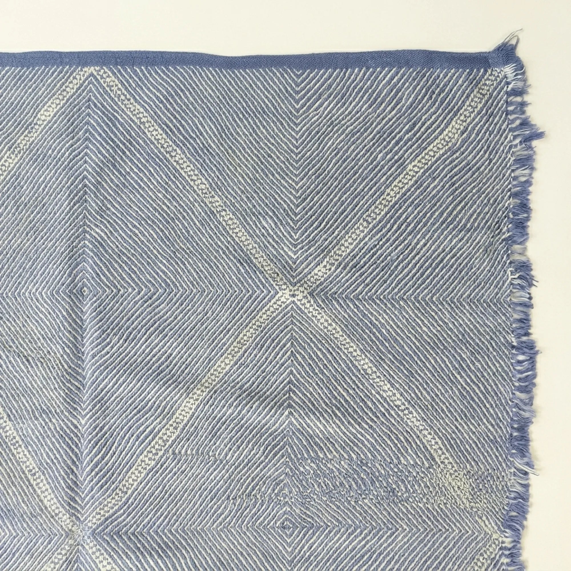 Blue Zanafi Kilim rug Kelaat with linear cross pattern, weave and border detail
